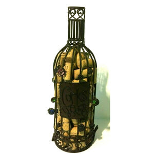 Epic Decorative Cork Cage Holder Wine Bottle Metal Bronze Finish 14" Kitchen Art